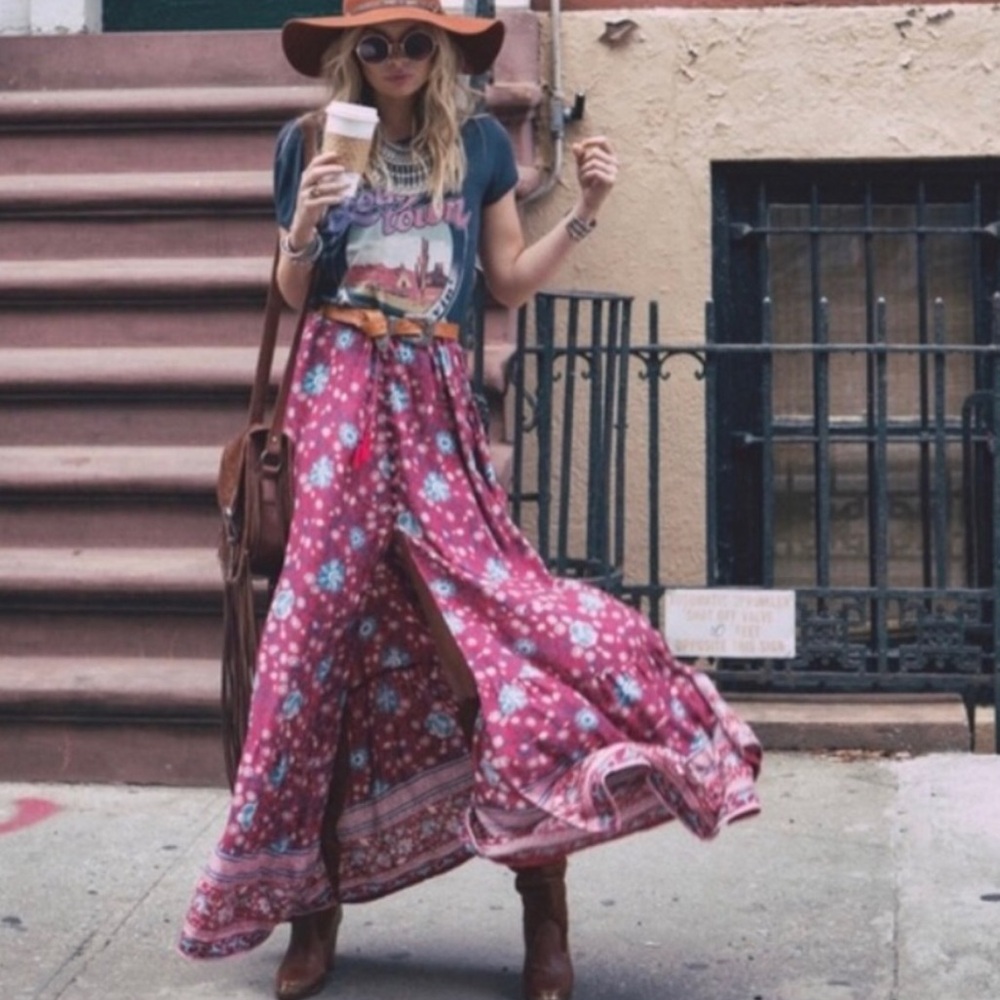 Spell Gypsie Floral Pink Maxi Skirt - Size Small